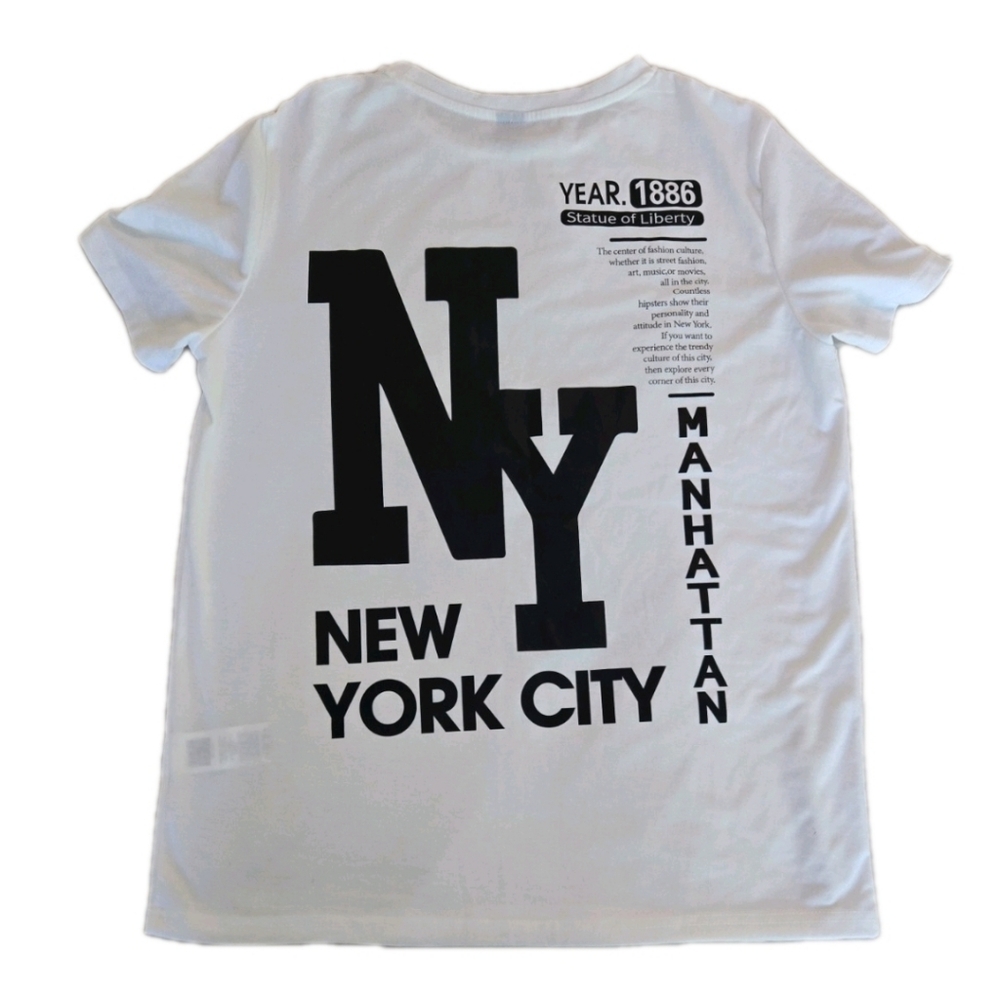 Shein NYC Manhattan White Graphic T Shirt